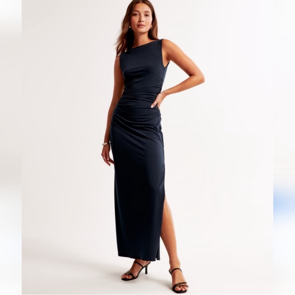 ABERCROMBIE & FITCH Sleeveless Draped Skirt Plunge Back Maxi Dress